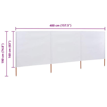 3-teiliges Windschutzgewebe 400 x 160 cm Sandweiß
