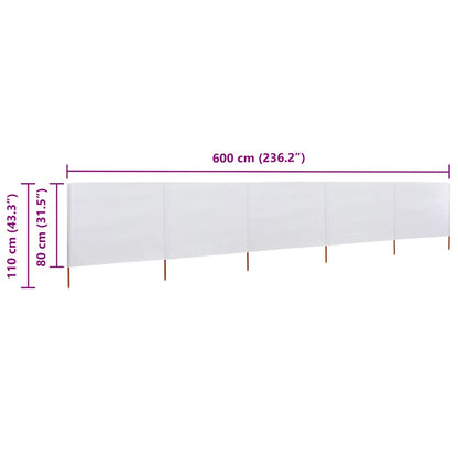 5-teiliges Windschutzgewebe 600 x 80 cm Sandweiß