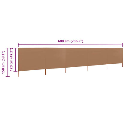 5-teiliges Windschutzgewebe 600 x 120 cm Taupe