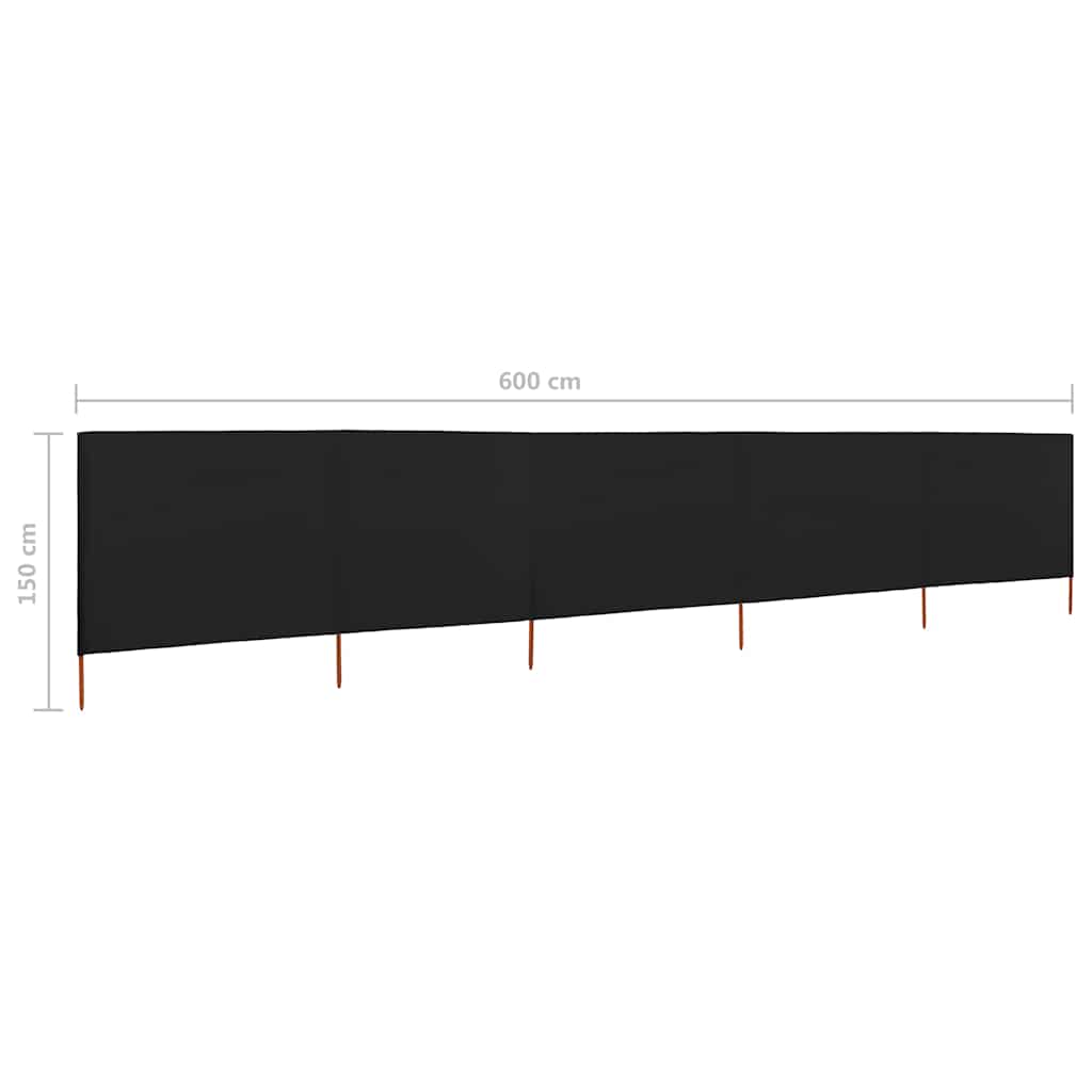 5-teiliges Windschutzgewebe 600 x 120 cm Schwarz