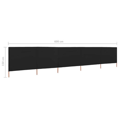 5-teiliges Windschutzgewebe 600 x 120 cm Schwarz