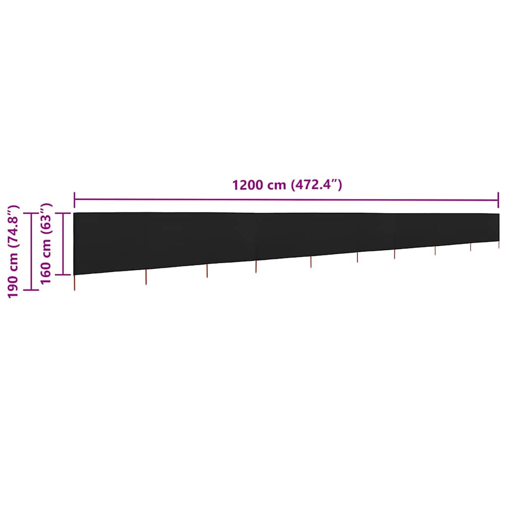 9-teiliges Windschutzgewebe 1200 x 160 cm Schwarz
