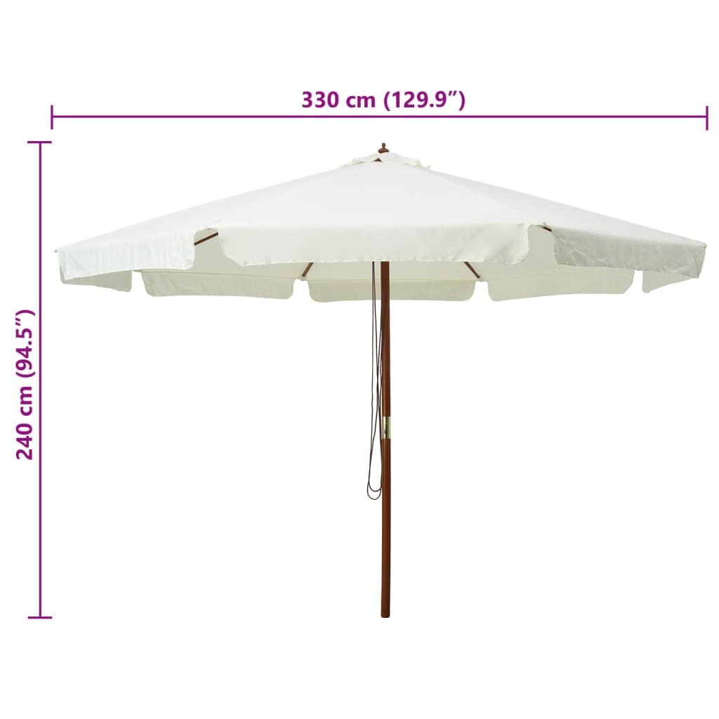 Parasol avec mât en bois 330 cm blanc sable