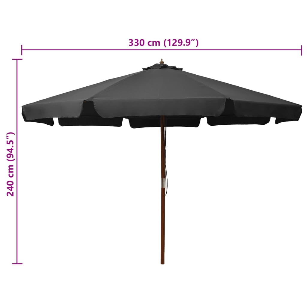 Parasol avec poteau en bois 330 cm anthracite