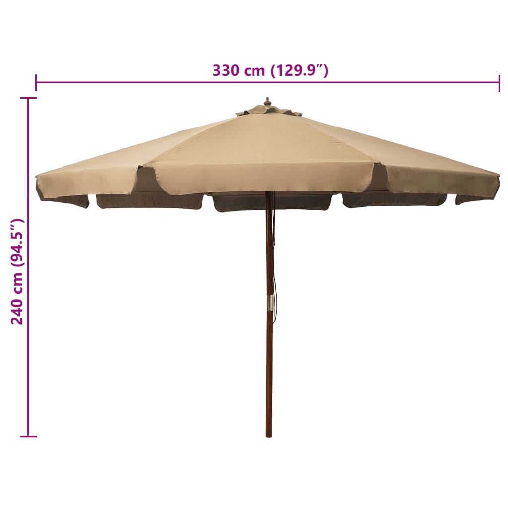 Parasol avec mât en bois 330 cm taupe