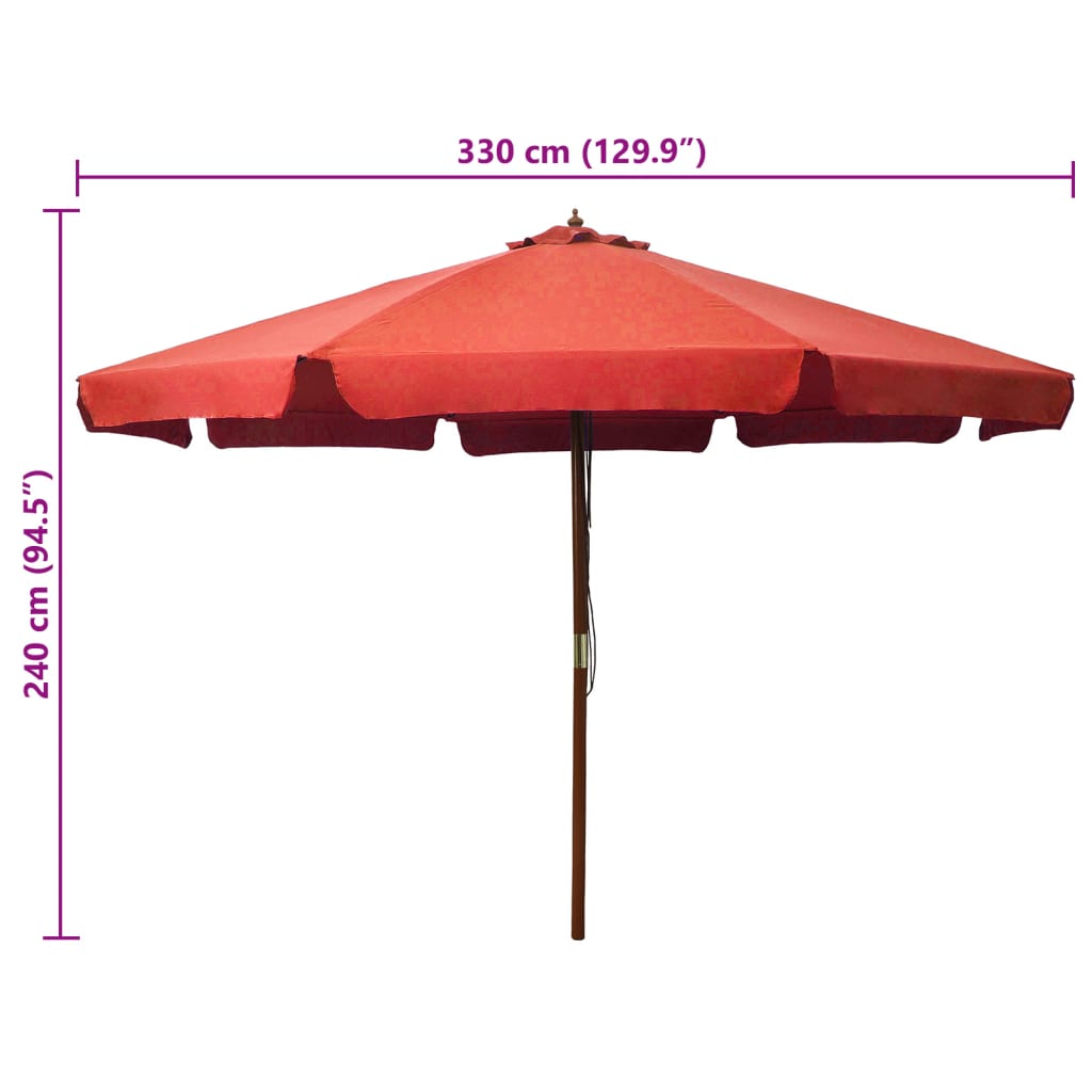 Parasol avec mât en bois 330 cm terre cuite