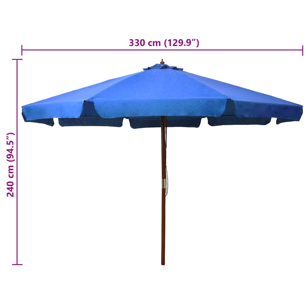 Parasol with wooden pole 330 cm azure blue
