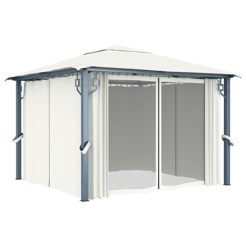 Pavillon mit Vorhängen 300 x 300 cm Creme Aluminium