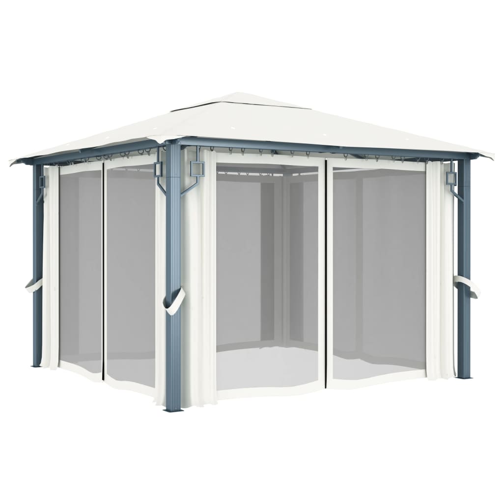 Pavillon mit Vorhängen 300 x 300 cm Creme Aluminium