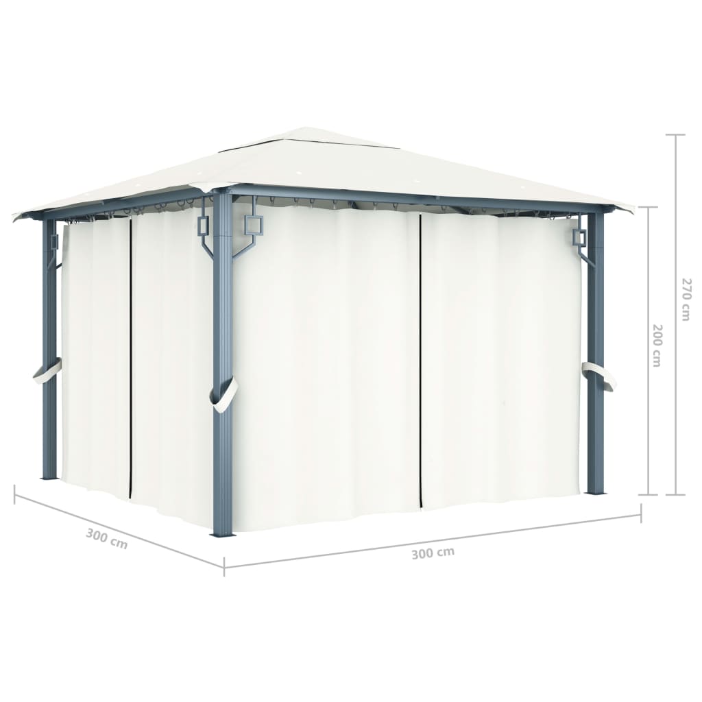 Pavillon mit Vorhängen 300 x 300 cm Creme Aluminium