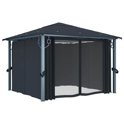 Pavillon mit Vorhängen 300×300 cm Anthrazit Aluminium
