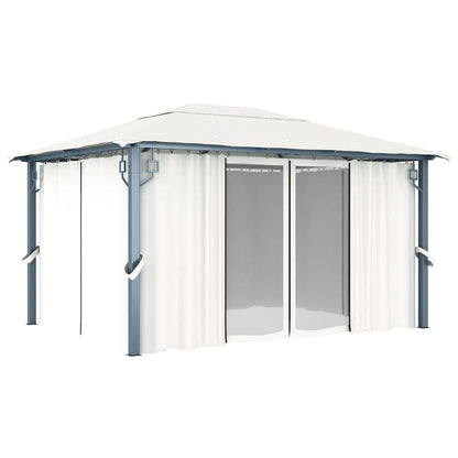Pavillon mit Vorhängen 400 x 300 cm Creme Aluminium