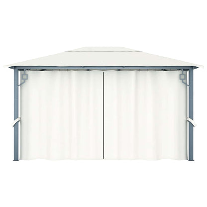 Pavillon mit Vorhängen 400 x 300 cm Creme Aluminium