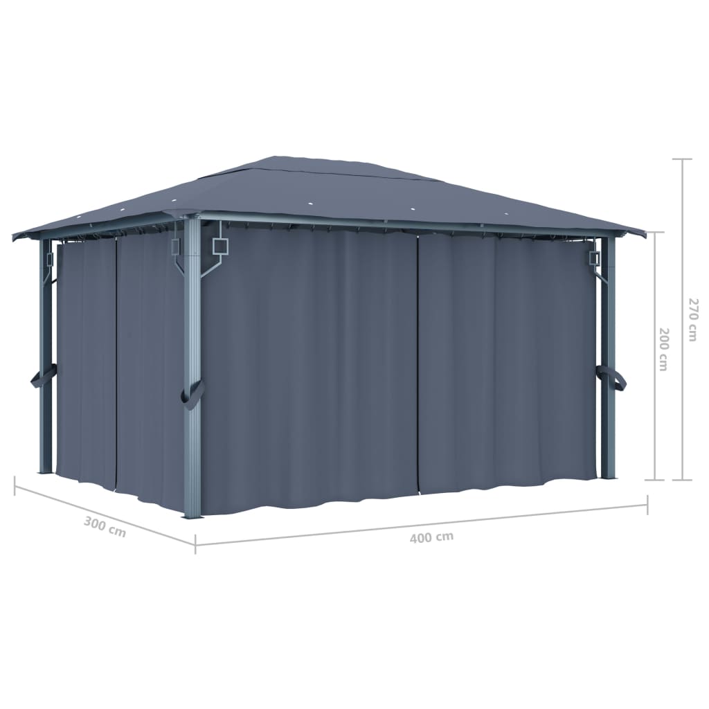 Gazebo avec rideaux 400×300 cm aluminium anthracite