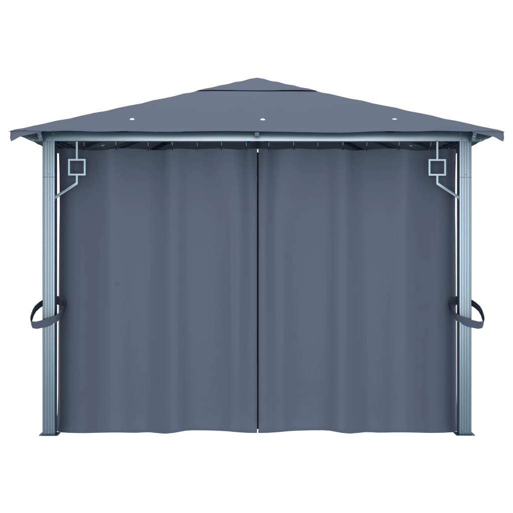 Gazebo avec rideaux 400×300 cm aluminium anthracite