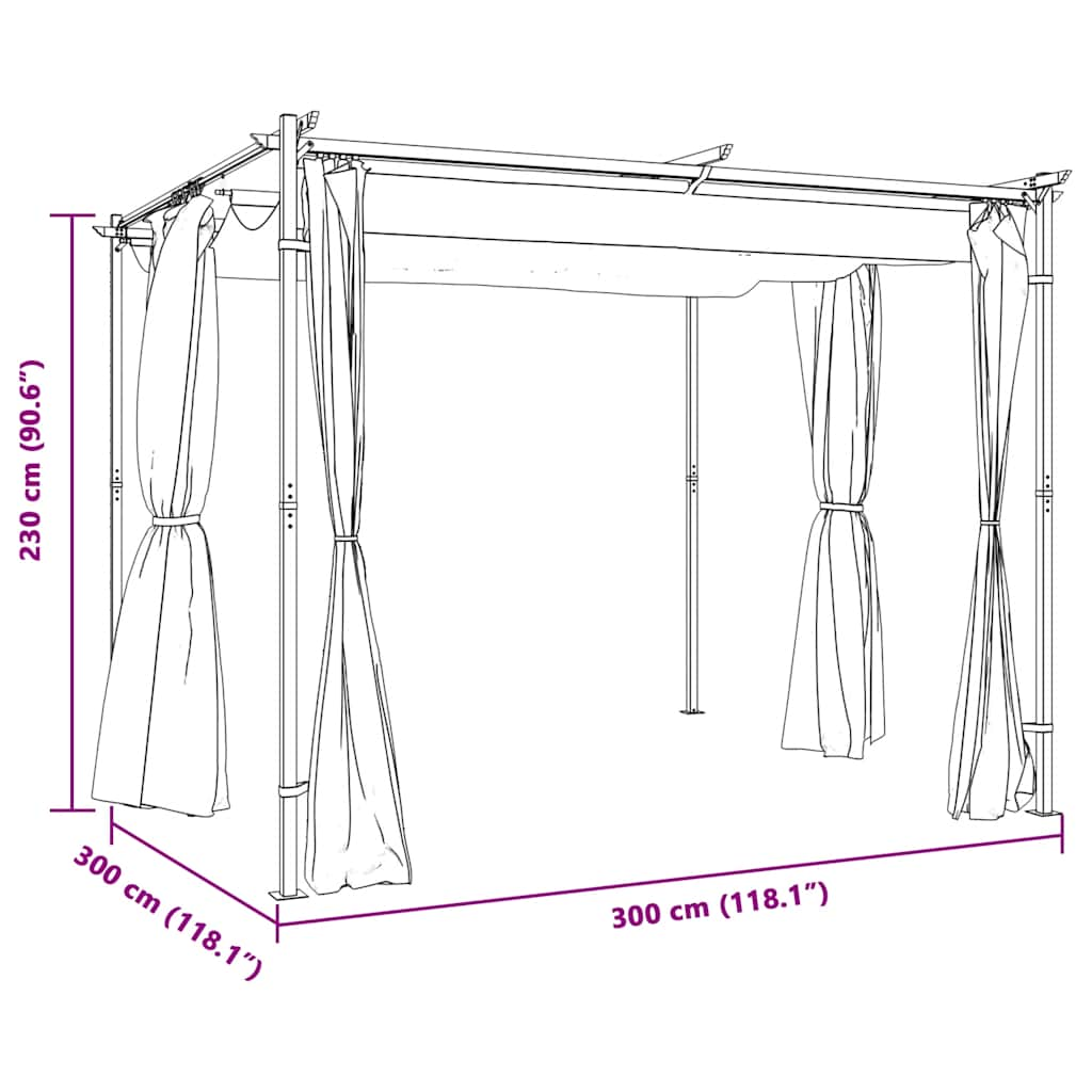 Pavillon mit Vorhängen 3 x 3 m Creme Stahl