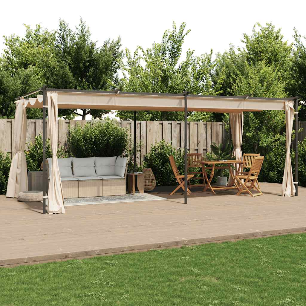 Pavillon mit Vorhängen 3 x 6 m Creme Stahl