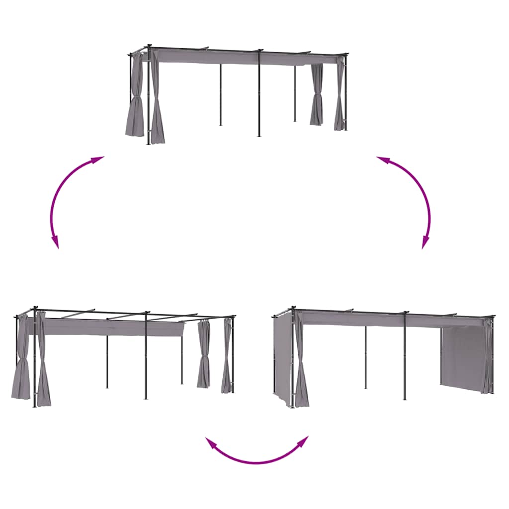 Pavillon mit Vorhängen 3 x 6 m Anthrazit Stahl