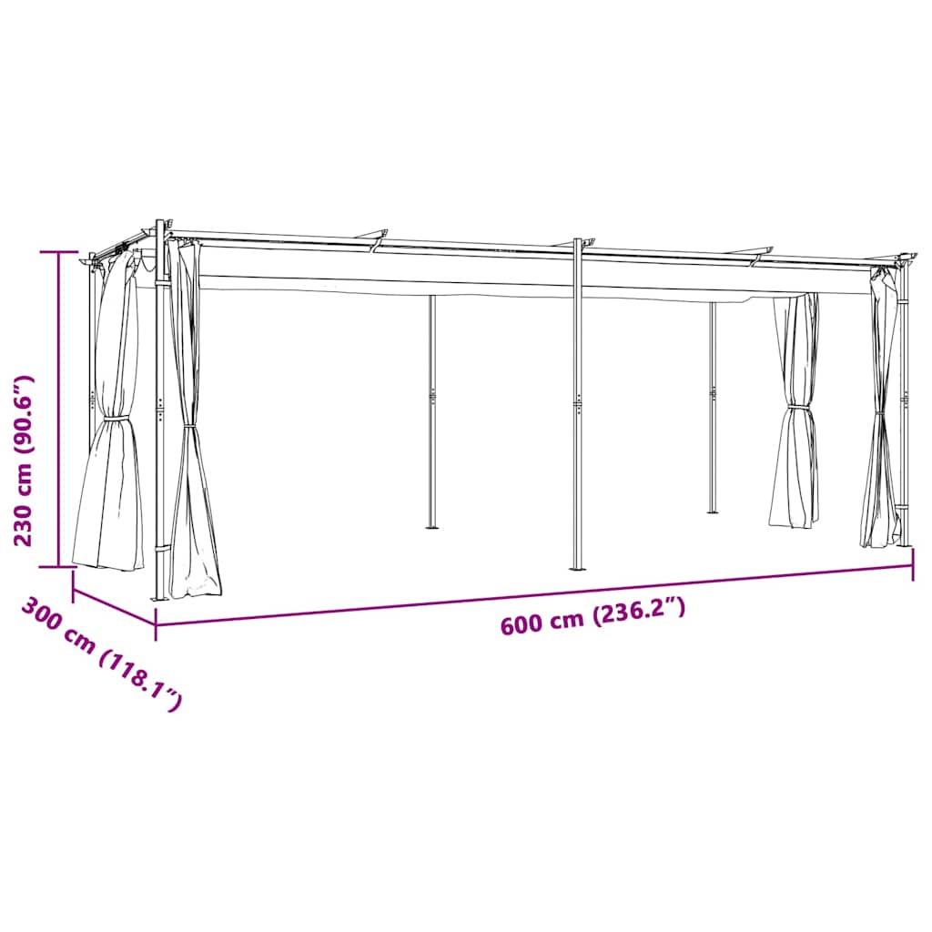 Pavillon mit Vorhängen 3 x 6 m Anthrazit Stahl