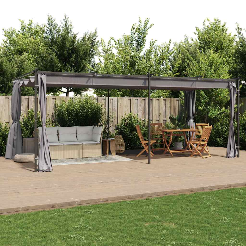 Pavillon mit Vorhängen 3 x 6 m Anthrazit Stahl