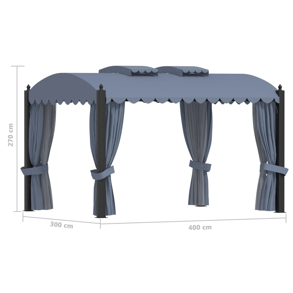 Tonnelle avec rideaux 3 x 4 m en acier anthracite