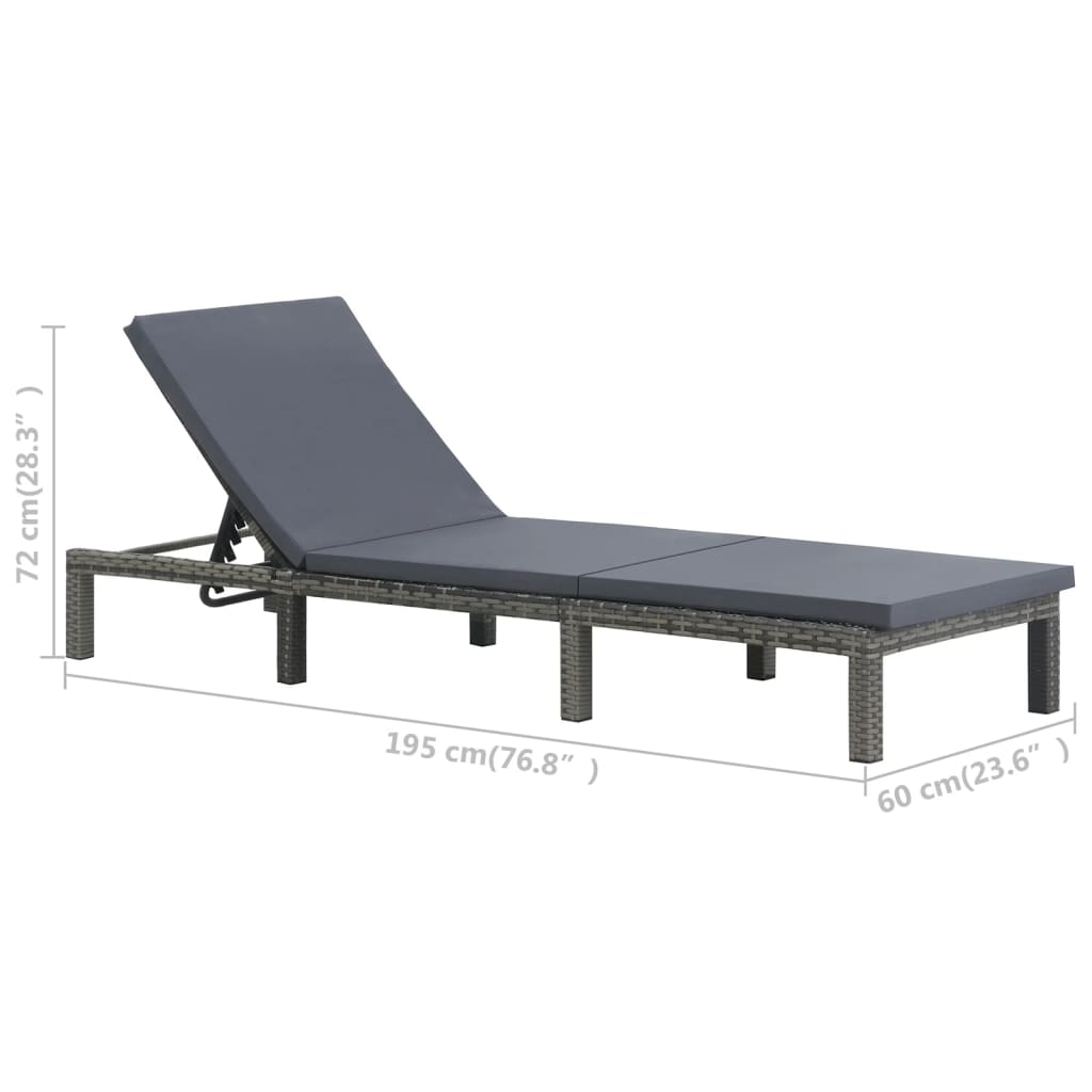 Bain de soleil avec coussin poly rotin anthracite