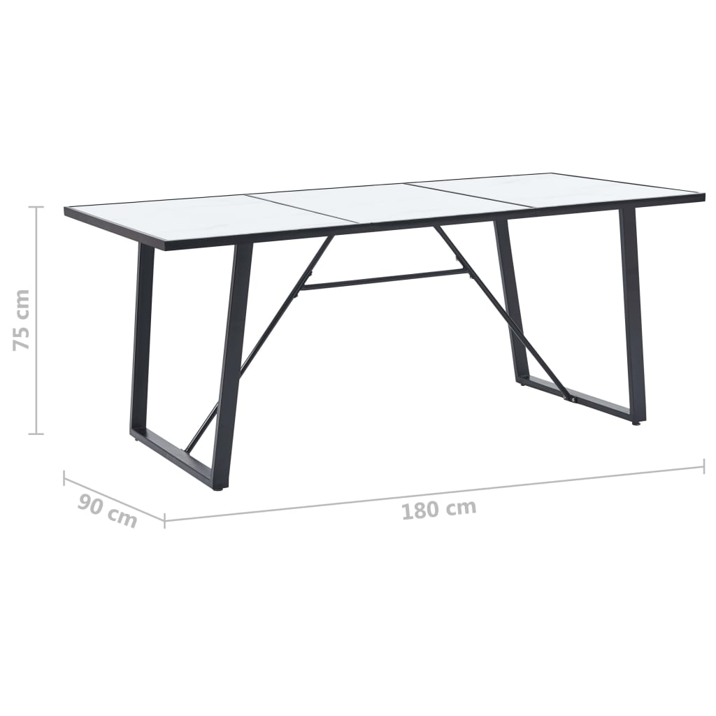 Table à manger blanche 180 x 90 x 75 cm en verre trempé