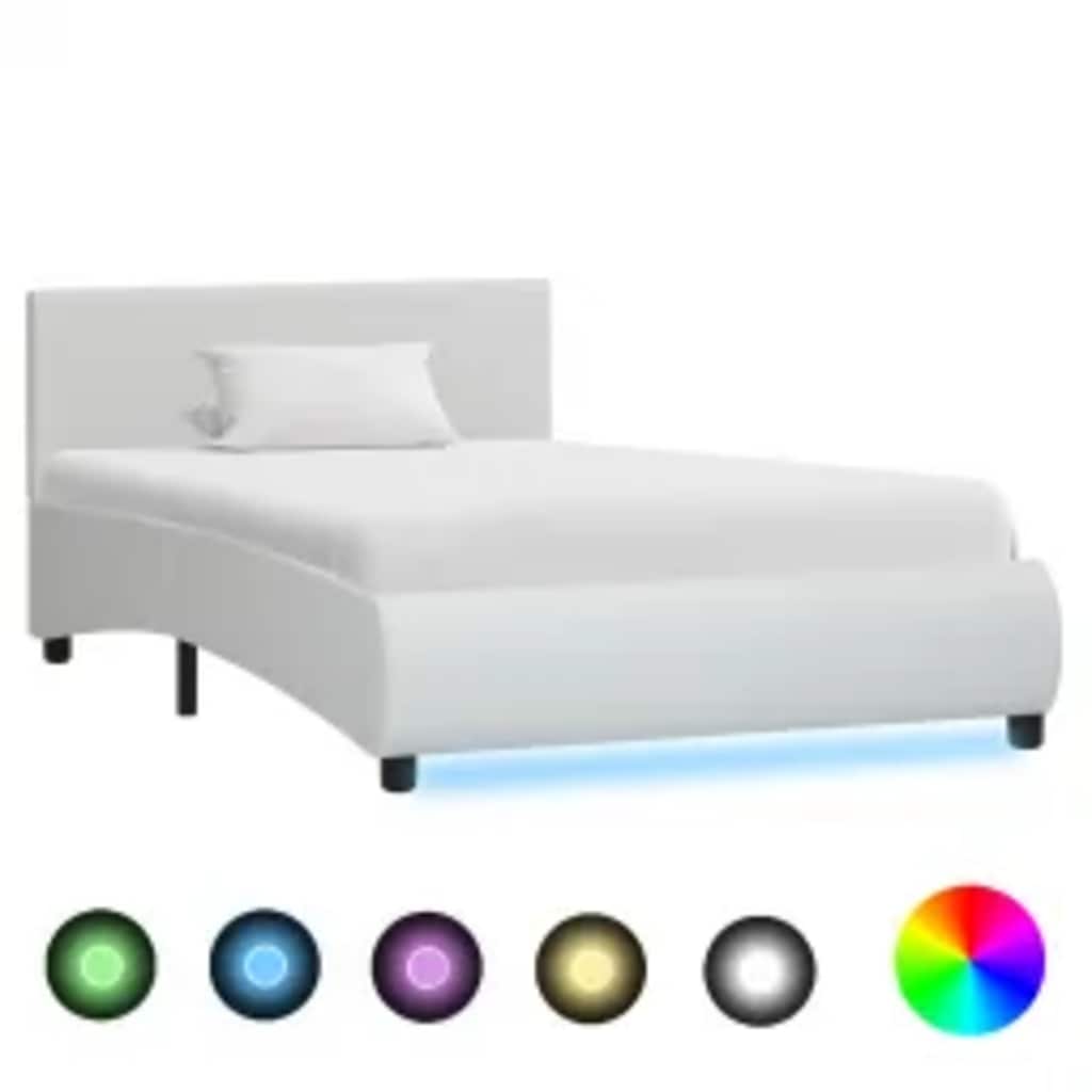 Bettgestell mit LED Weiß Kunstleder 90x200 cm