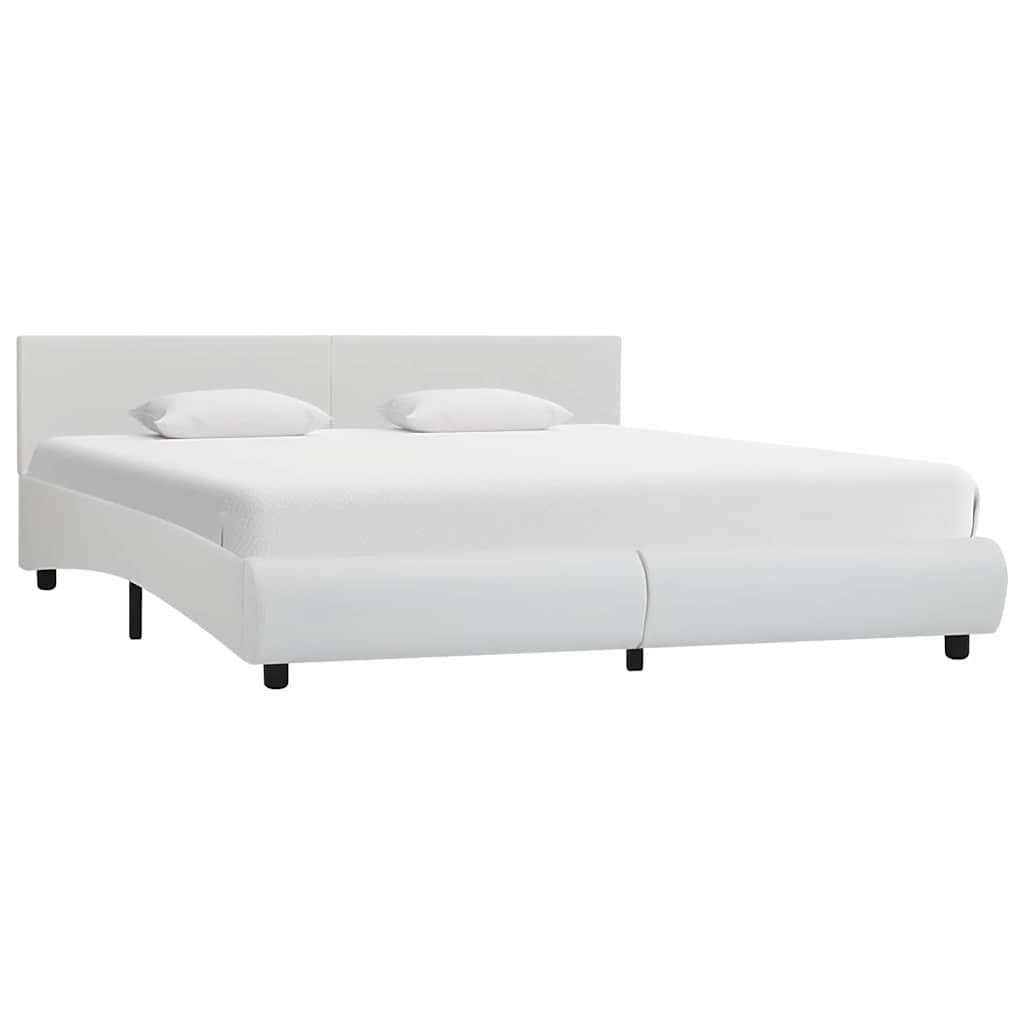 Bettgestell mit LED Weiß Kunstleder 180×200 cm