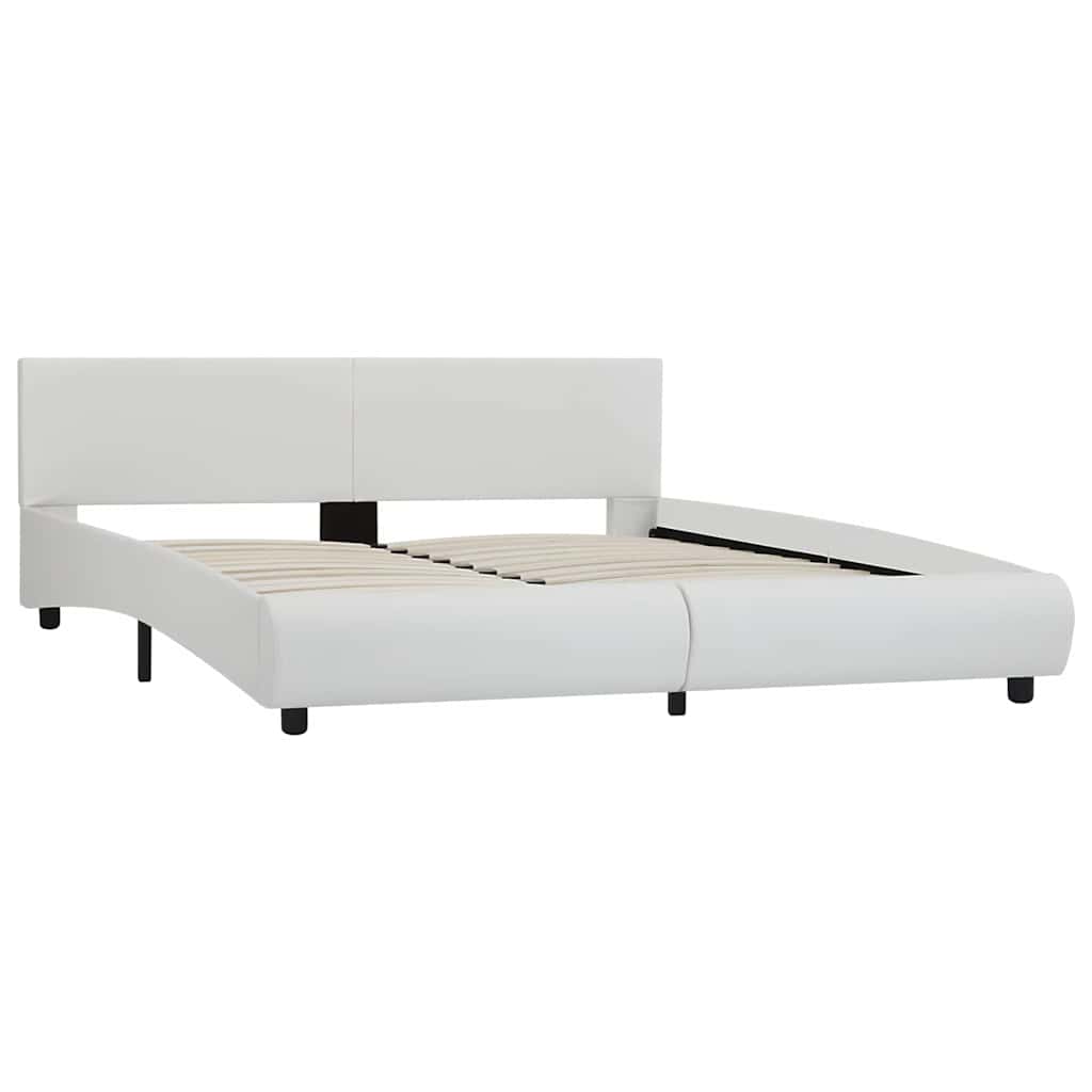 Bettgestell mit LED Weiß Kunstleder 180×200 cm