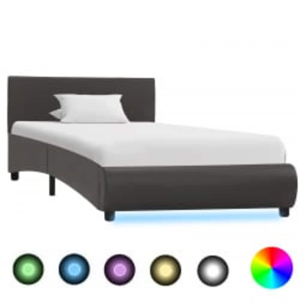 Bettgestell mit LED Grau Kunstleder 90×200 cm