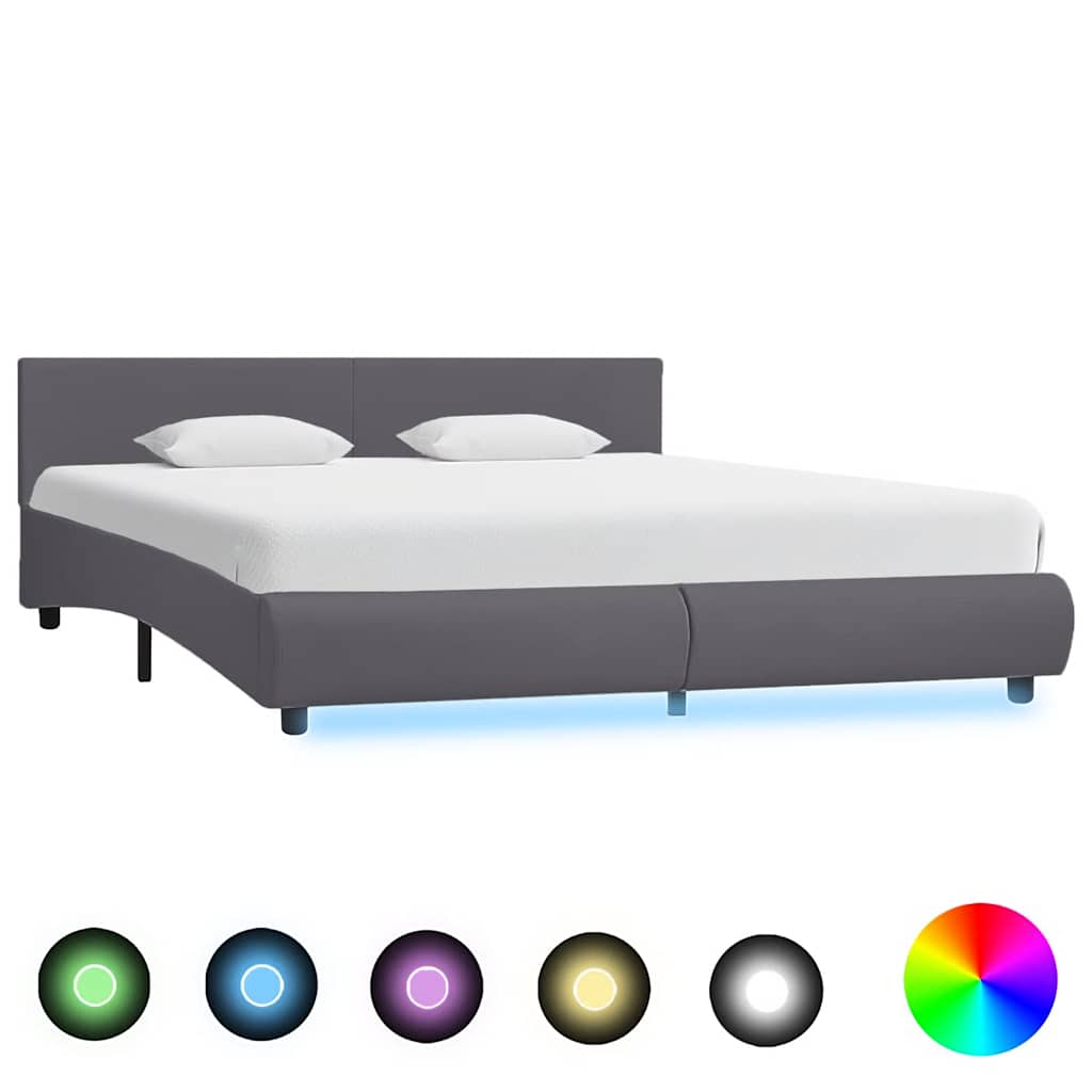 Bettgestell mit LED Grau Kunstleder 180x200 cm