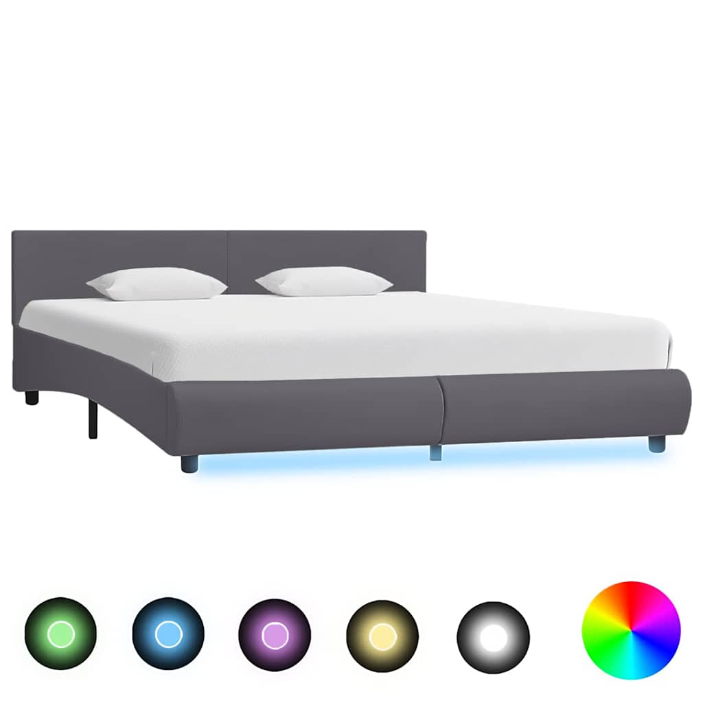 Bettgestell mit LED Grau Kunstleder 180x200 cm