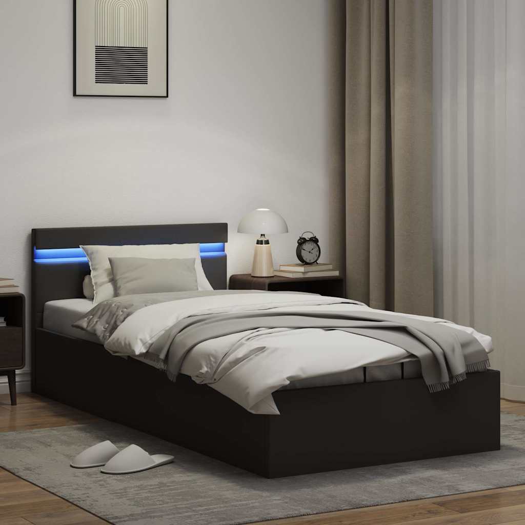 Bett mit Bettkasten Hydraulisch LED Schwarz Kunstleder 90x200cm