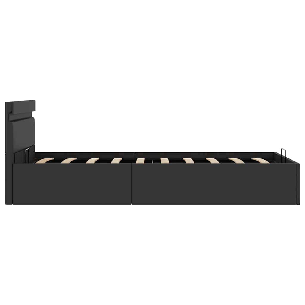 Bett mit Bettkasten Hydraulisch LED Schwarz Kunstleder 90x200cm