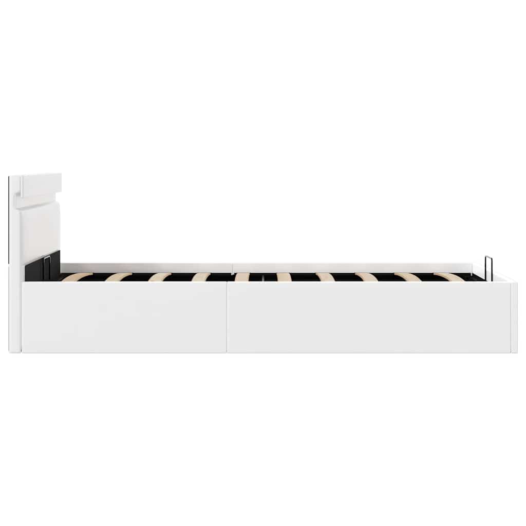 Bett mit Bettkasten Hydraulisch LED Weiß Kunstleder 90x200cm