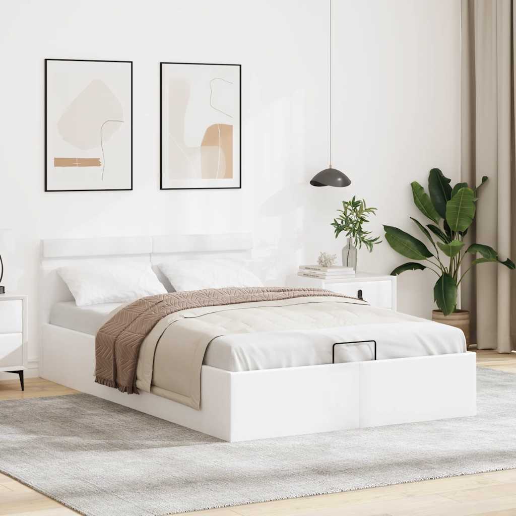 Bett mit Bettkasten Hydraulisch LED Weiß Kunstleder 120x200 cm