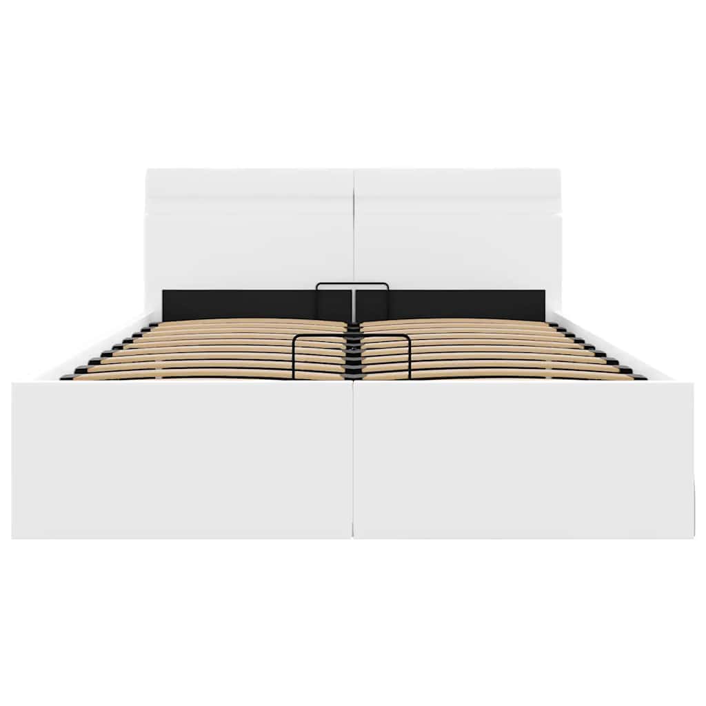 Bett mit Bettkasten Hydraulisch LED Weiß Kunstleder 120x200 cm
