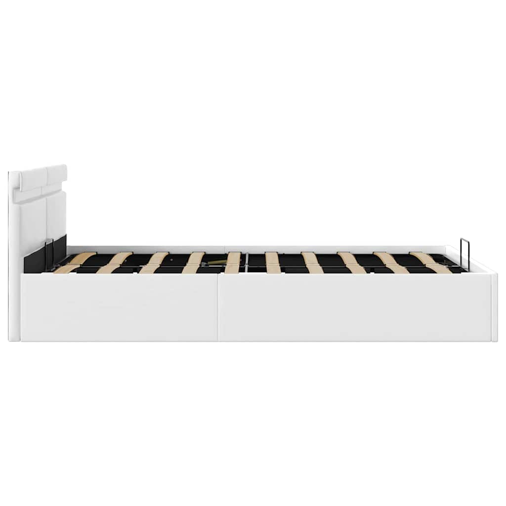 Bett mit Bettkasten Hydraulisch LED Weiß Kunstleder 120x200 cm