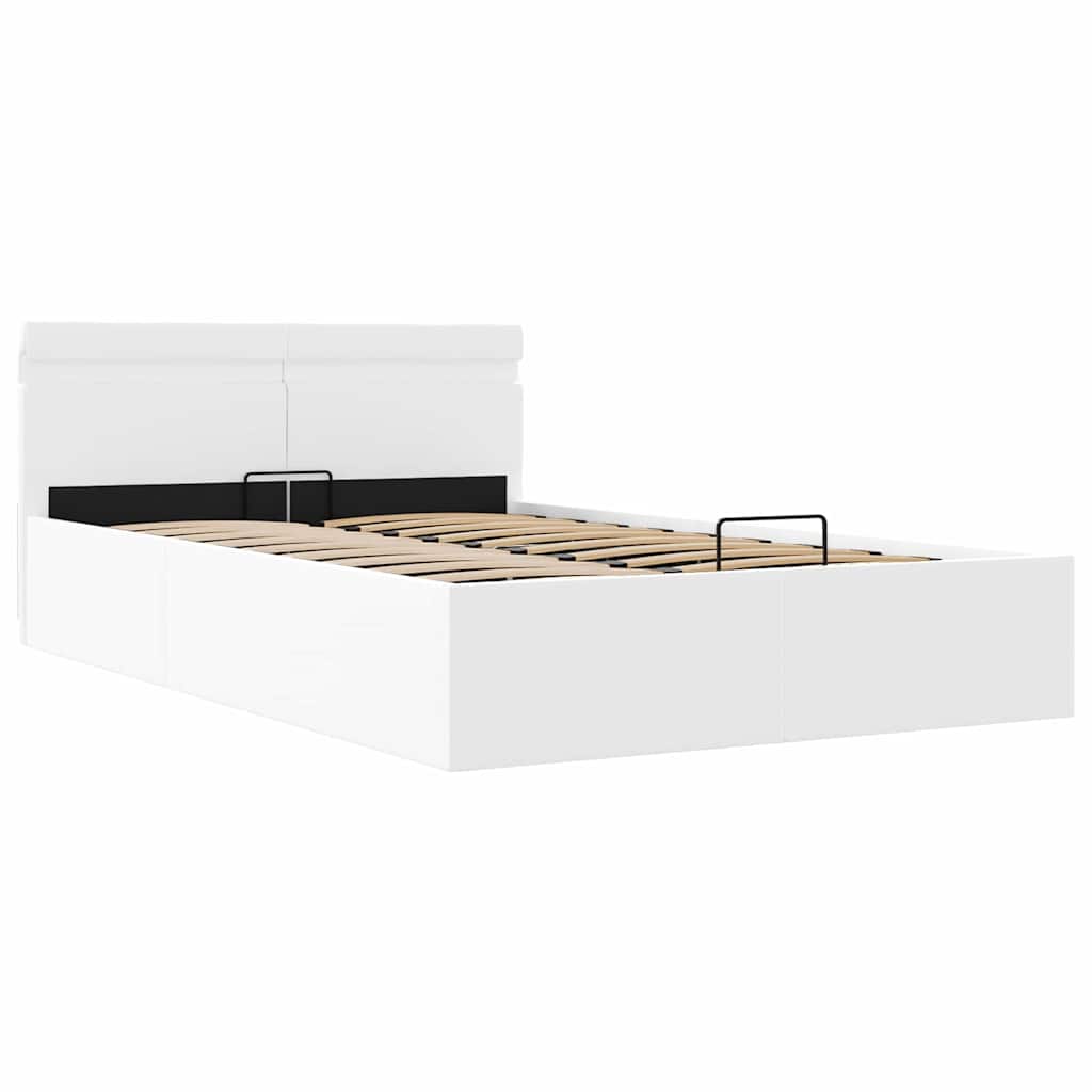 Bett mit Bettkasten Hydraulisch LED Weiß Kunstleder 140x200 cm