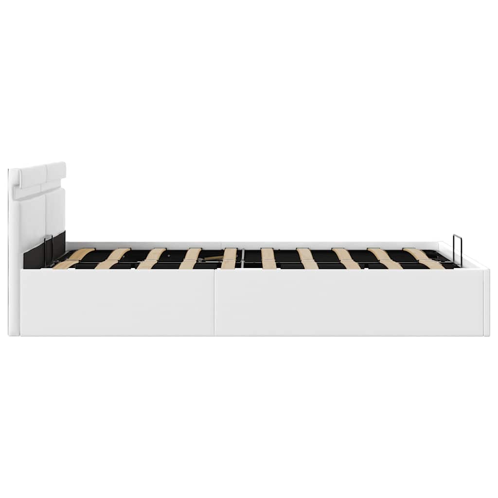 Bett mit Bettkasten Hydraulisch LED Weiß Kunstleder 140x200 cm
