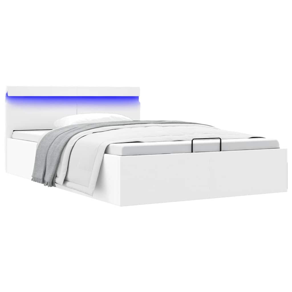 Bett mit Bettkasten Hydraulisch LED Weiß Kunstleder 140x200 cm