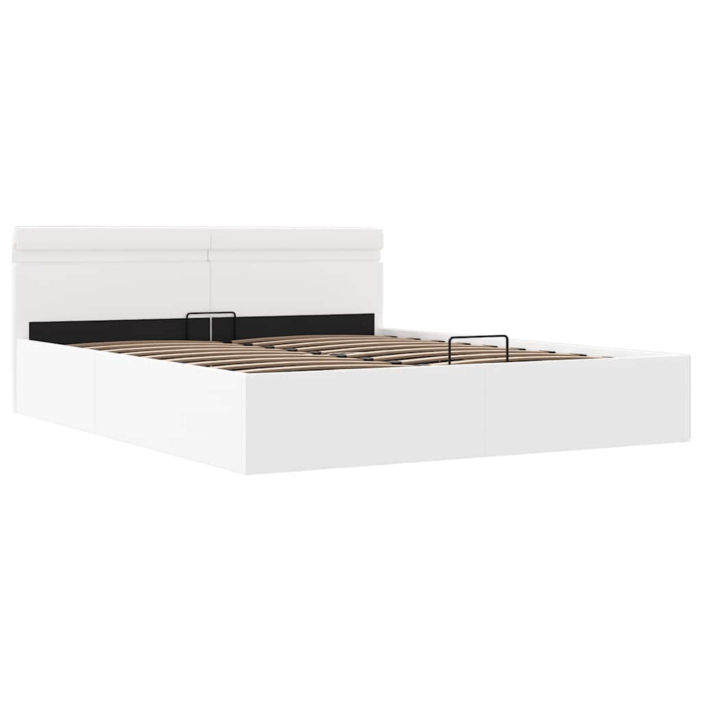 Bett mit Bettkasten Hydraulisch LED Weiß Kunstleder 160x200 cm