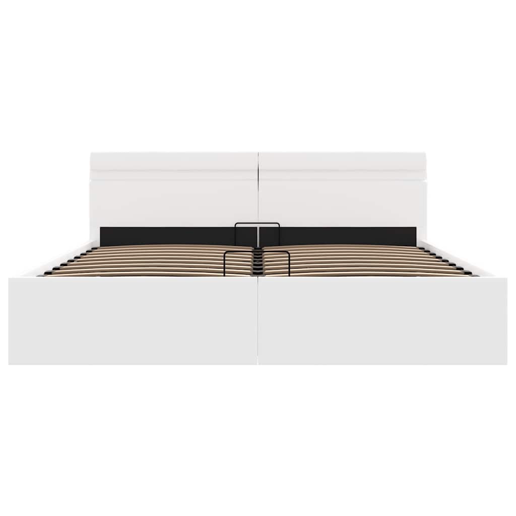 Bett mit Bettkasten Hydraulisch LED Weiß Kunstleder 160x200 cm