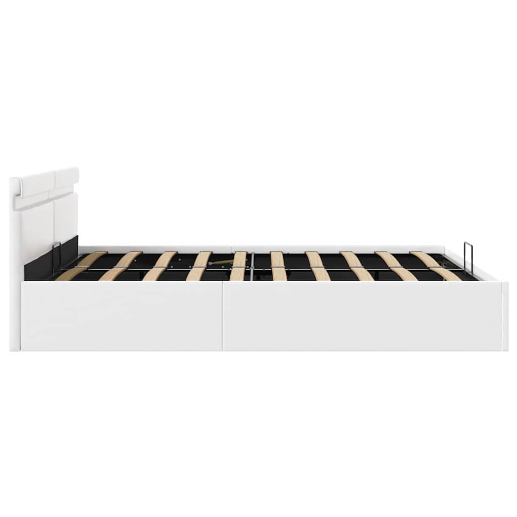 Bett mit Bettkasten Hydraulisch LED Weiß Kunstleder 160x200 cm