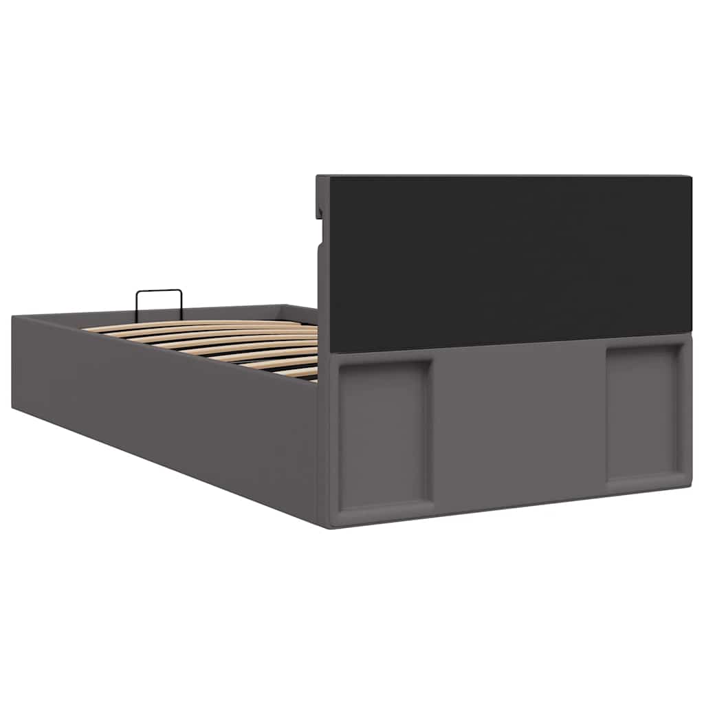 Bett mit Bettkasten Hydraulisch LED Grau Kunstleder 100x200 cm