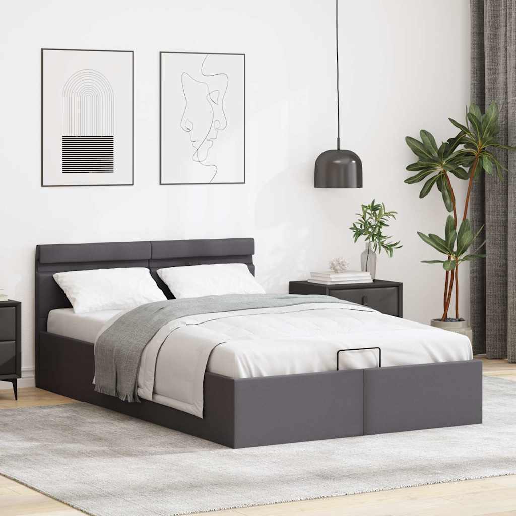 Bett mit Bettkasten Hydraulisch LED Grau Kunstleder 140x200 cm