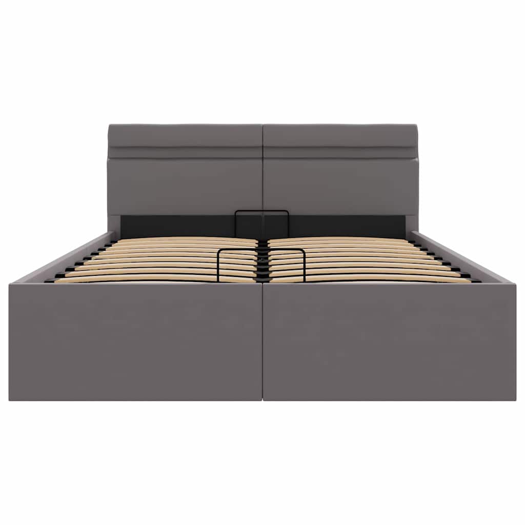 Bett mit Bettkasten Hydraulisch LED Grau Kunstleder 140x200 cm