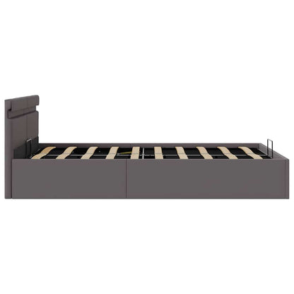 Bett mit Bettkasten Hydraulisch LED Grau Kunstleder 140x200 cm