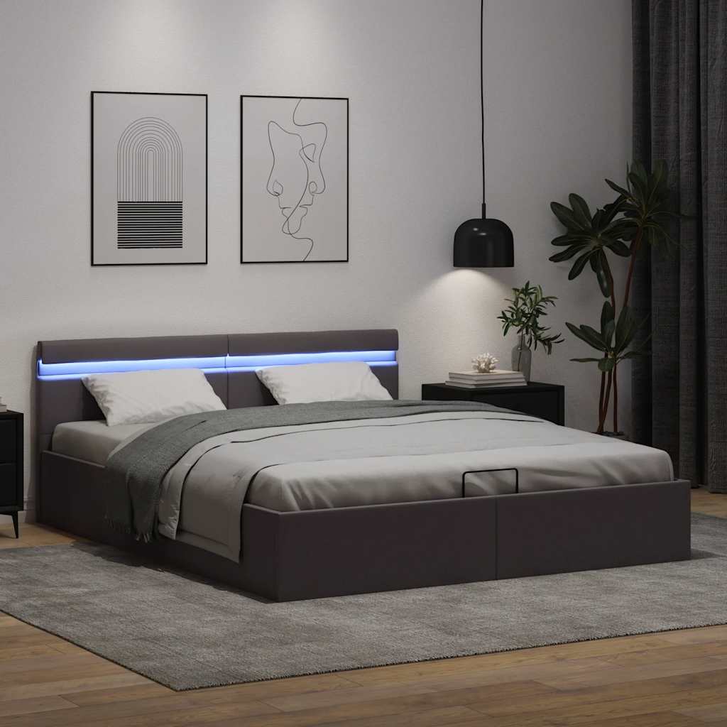 Bett mit Bettkasten Hydraulisch LED Grau Kunstleder 180x200 cm